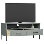 TV Cabinet with Metal Legs Grey Solid Wood Pine OSLO 351025