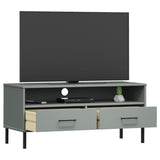 TV Cabinet with Metal Legs Grey Solid Wood Pine OSLO 351025