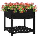 Planter with Shelf Black 82.5x82.5x81 cm Solid Wood Pine 823798