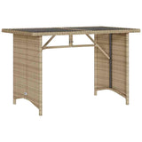 Garden Table with Glass Top Beige 110x68x70 cm Poly Rattan 366353
