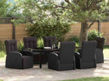 Garden Dining Set with Cushion 7 pcs Black Poly Rattan 3379531