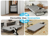Portable Folding Single Bed with Wheels, 79x190cm Fold Up Guest Bed, 6cm Thick Memory Foam Mattress T6135P515568