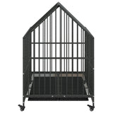 Dog Cage with Wheels Black Galvanised Steel 172208