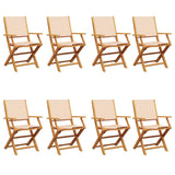 Folding Garden Chairs 8 pcs Beige Fabric and Solid Wood 3214585