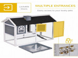 Wooden Rabbit Hutch and Run with Sliding Tray, Ramp, Water-resistant Roof, for 2-4 Rabbits, Grey T3398P350055