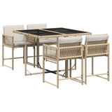 5 Piece Garden Dining Set with Cushions Beige Poly Rattan 3211438