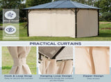 3.6 x 3 Hardtop Gazebo Canopy with Polycarbonate Roof Garden Pavilion with Removable Curtains and T3398P322112