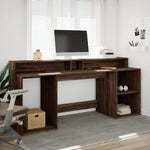 Desk with LED Lights Brown Oak 200x55x91 cm Engineered Wood 3309444