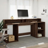 Desk with LED Lights Brown Oak 200x55x91 cm Engineered Wood 3309444