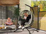 Outdoor Swing Chair with Thick Padded Cushion, Patio Hanging Egg Chair with Metal Stand, Foldable T3398P317709