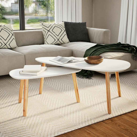 Coffee Table Set 2 Pieces Solid Pinewood White 244731