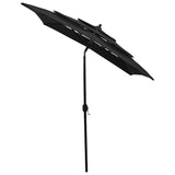 313850 3-Tier Garden Parasol with Aluminium Pole Black 2x2 m