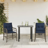 3 Piece Bistro Set with Cushions Grey Poly Rattan 3212187