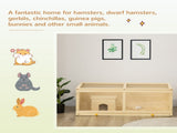 Wooden Hamster Cage with Sliding Tray, Openable Top, Hut for Syrian Hamster, Natural Wood Finish T3398P350085