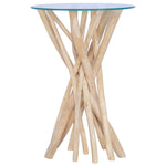 ZNTS Coffee Table with Glass Top 35x35x50 cm Solid Teak Wood 288813