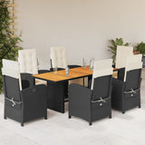 7 Piece Garden Dining Set with Cushions Black Poly Rattan 3212502