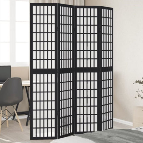 Room Divider 4 Panels Black Solid Wood Paulownia 358771