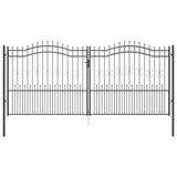 Fence Gate with Spear Top with Lock Grey 404 x 175 cm Steel 42009051