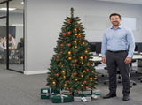 6FT Dark Green Pre-Lit Christmas Tree with Multicolor Lights, Pointed PVC, 629 Tips, 3-Section Auto 38519794