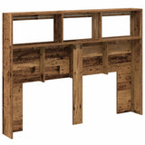 Headboard Cabinet with LED Old Wood 140x17x102 cm 863128