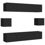 6 Piece TV Cabinet Set Black Engineered Wood 3078788