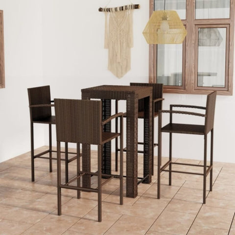 5 Piece Outdoor Bar Set with Armrest Poly Rattan Brown 3064807