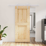 Sliding Door Natural and White 85 x 210 cm Solid Pine Wood 3444939