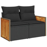 ZNTS 6 Piece Garden Sofa Set with Cushions Black Poly Rattan Acacia 3327695