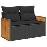 6 Piece Garden Sofa Set with Cushions Black Poly Rattan Acacia 3327695