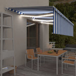 ZNTS Manual Retractable Awning with Blind&LED 6x3m Blue&White 3069361