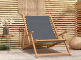 Beach Chair Grey Solid Teak Wood, Polyester Standard Foldable 317698