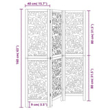 Room Divider 3 Panels Black Solid Wood Paulownia 358749