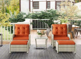 5 Pieces Rattan Bistro Set with Adjustable Back, Reclining Wicker Balcony Furniture with Cushions, T3398P320051