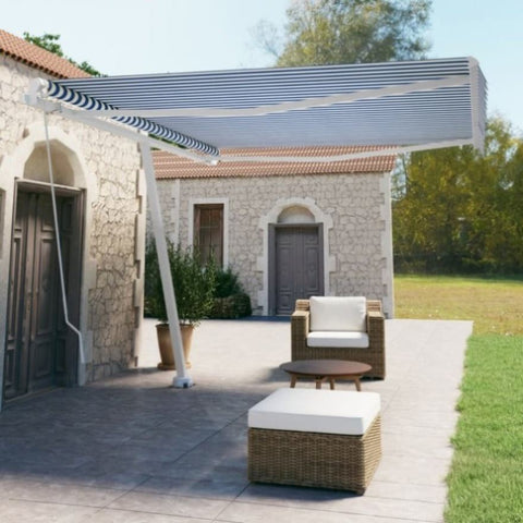 ZNTS Freestanding Manual Retractable Awning 400x350 cm Blue/White 3069616