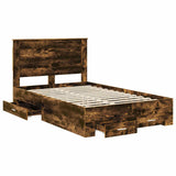 Bed Frame with Drawer Smoked Oak 135 x 190 cm Engineered Wood 3410330