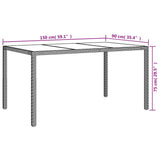Garden Table 150x90x75 cm Tempered Glass and Poly Rattan Beige 316710