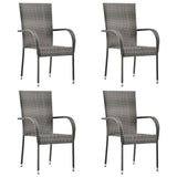 Dining Set Grey Solid Acacia wood, PE Rattan, Powder-Coated Steel 3068751