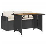 2 Piece Garden Dining Set with Cushions Black Poly Rattan 366336