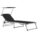 ZNTS Folding Sun Loungers with Roof 2 pcs Aluminium&Textilene Black 312458