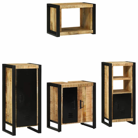 Bathroom Furniture Set with Shelf 4 pcs Brown Solid Mango Wood 3305676