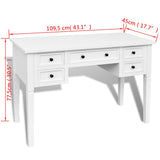 241533 White Writing Desk with 5 Drawers