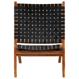 Folding Chair Crossed-Stripe Black Real Leather 246366