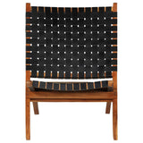 Folding Chair Crossed-Stripe Black Real Leather 246366