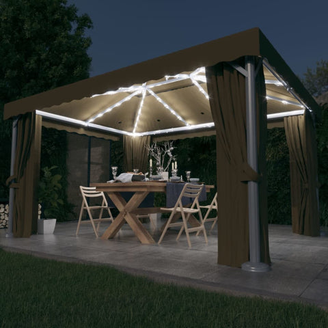 ZNTS Gazebo with Curtain&LED String Lights 4x3 m Taupe 3070357