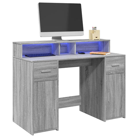 Desk with LED Lights Grey Sonoma 120x55x91 cm Engineered Wood 3309416