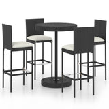 5 Piece Garden Bar Set with Cushions Poly Rattan Black 3095447