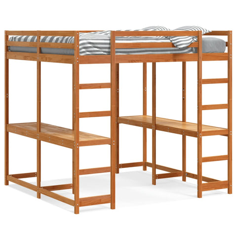 ZNTS Loft Bed with Desk and Ladder Wax Brown 160x200 cm Solid Wood Pine 3284235