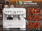 Bean to Cup Coffee Machine, Espresso Machine with Integrated Bean Grinder & Steam Wand, White T3398P550308