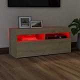 804385 TV Cabinet with LED Lights Sonoma Oak 90x35x40 cm