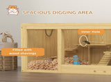Wooden Hamster Cage with Water Bottle, Platforms, Openable Roof, Sliding Tray, Hut, Seesaws, Natural T3398P350099